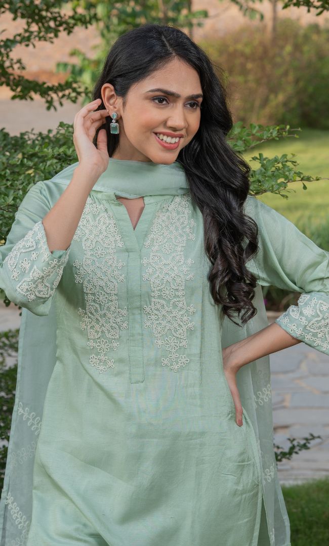 ELAICHI GREEN HANDWORK KURTA SET
