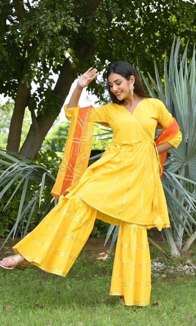 YELLOW AESTHETIC GOTA SHARARA SET