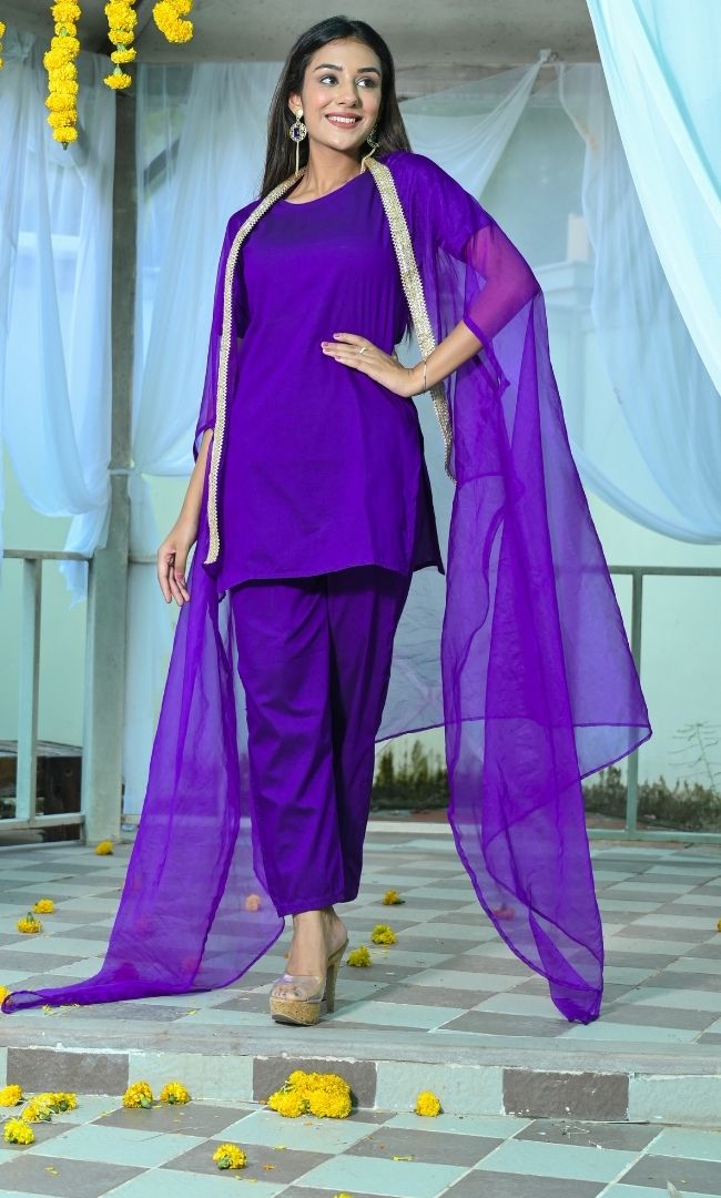 COSMOS PURPLE SHORT KURTA PANT WITH CAPE