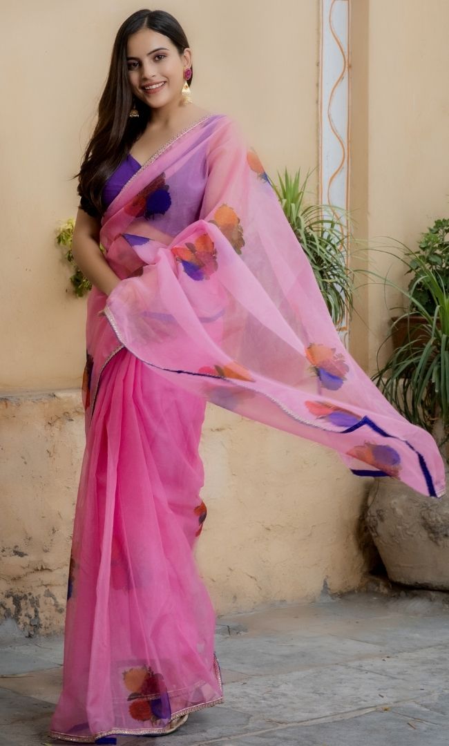 FUCHSIA PINK ORGANZA SAREE