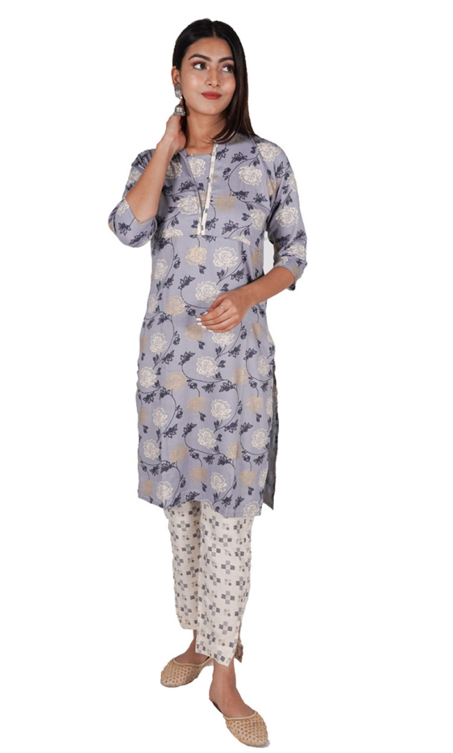 Floral Blue White Kurta Set