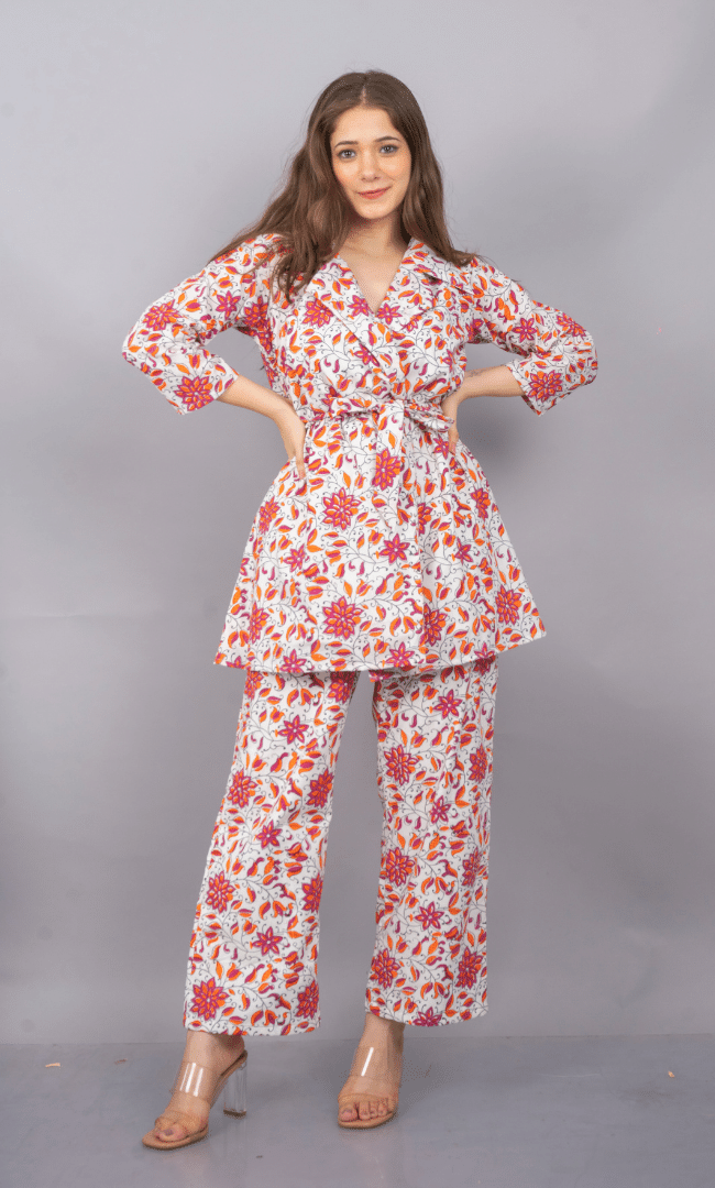 PINK FLORAL PANT WITH TOP SUIT SET
