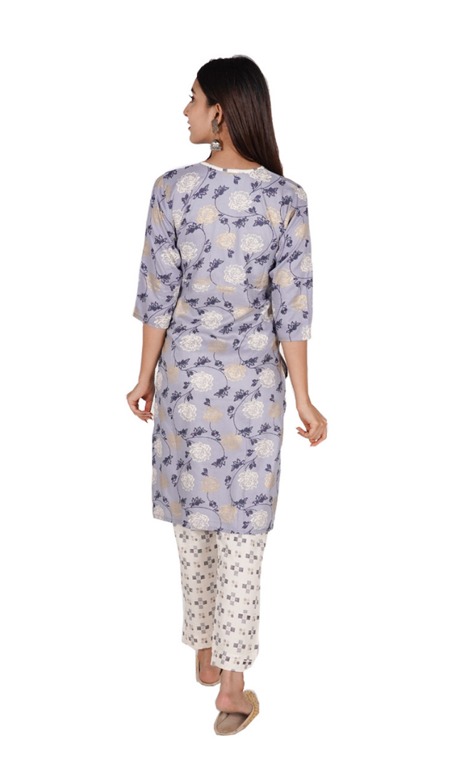 Floral Blue White Kurta Set