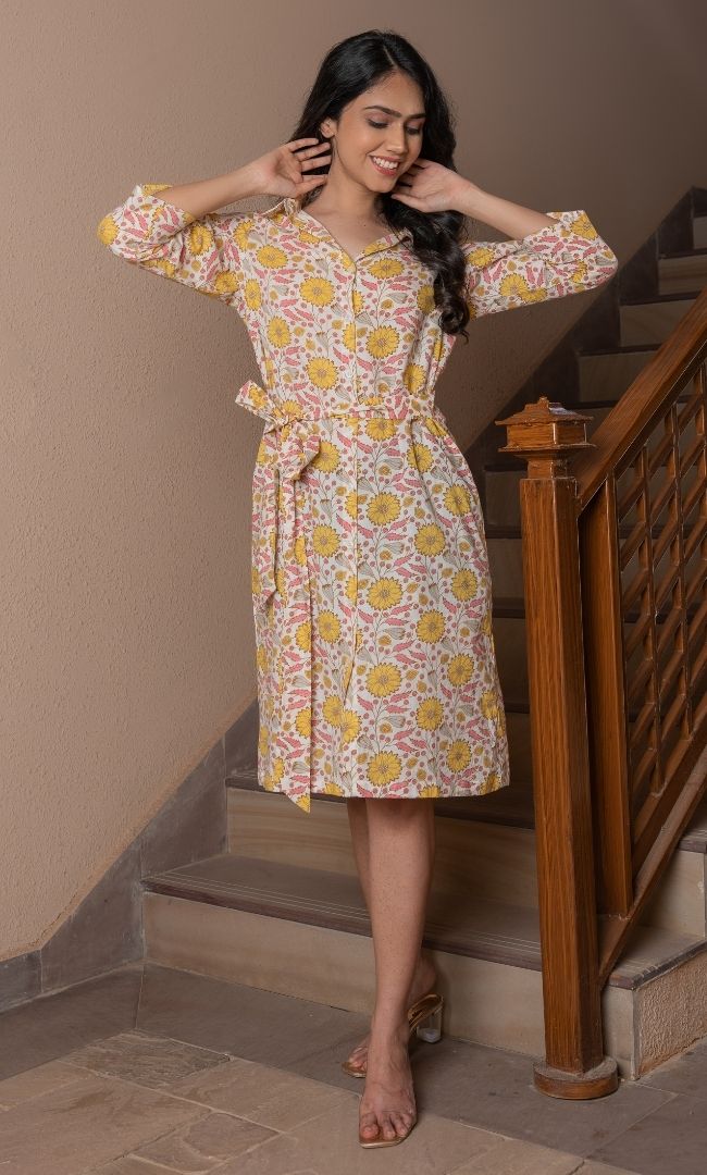 Printed Off White Shirt Dress