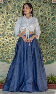 NAVY BLUE BROCADE SKIRT WITH SHIRT