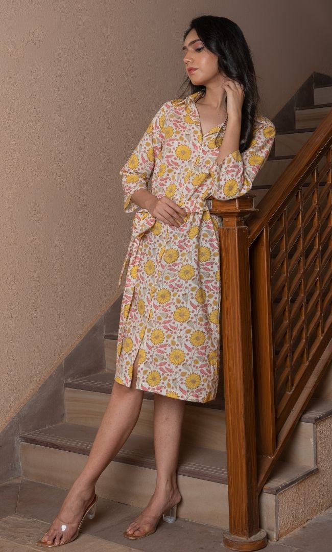 Printed Off White Shirt Dress