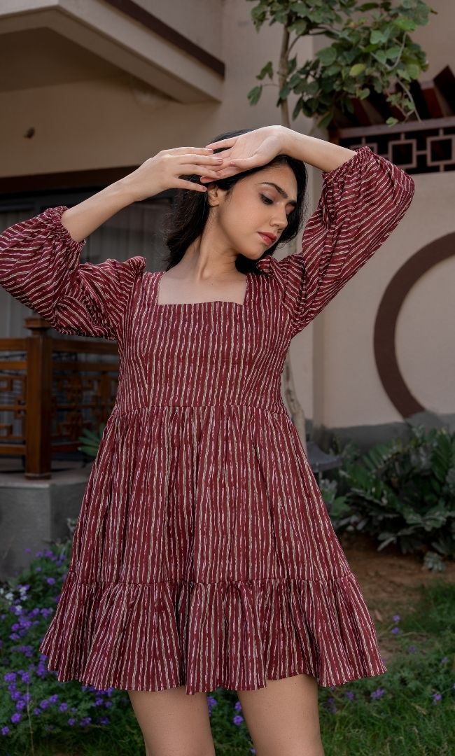 Burgundy Printed Stripe Dress