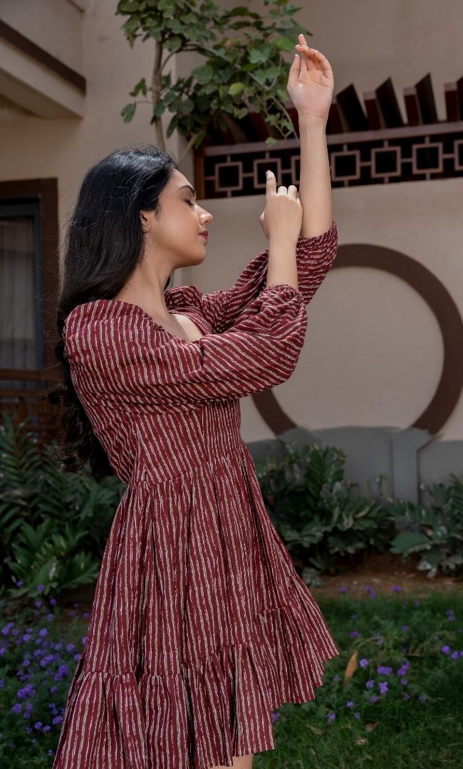 Burgundy Printed Stripe Dress
