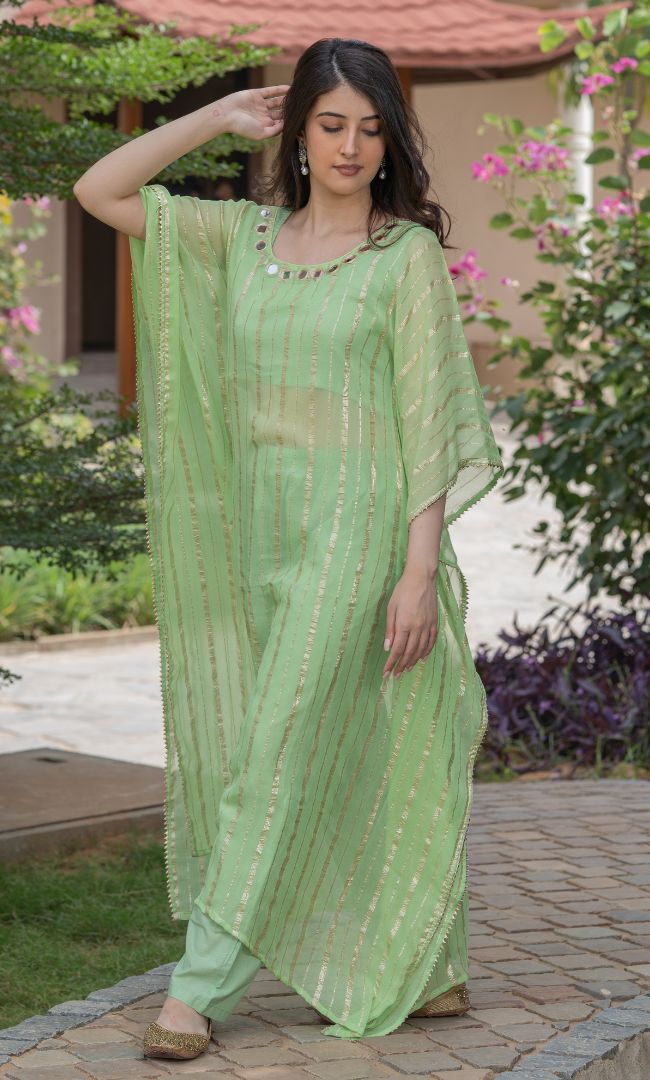 GRASSY GREEN HANDWORK KAFTAN SET