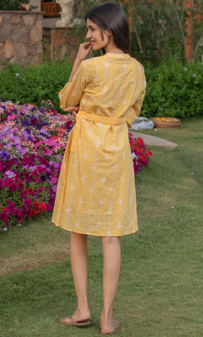 CANARY YELLOW CUT WORK DRESS