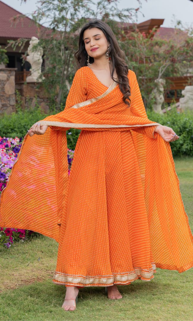 ORANGE BANDHANI ANARKALI SET