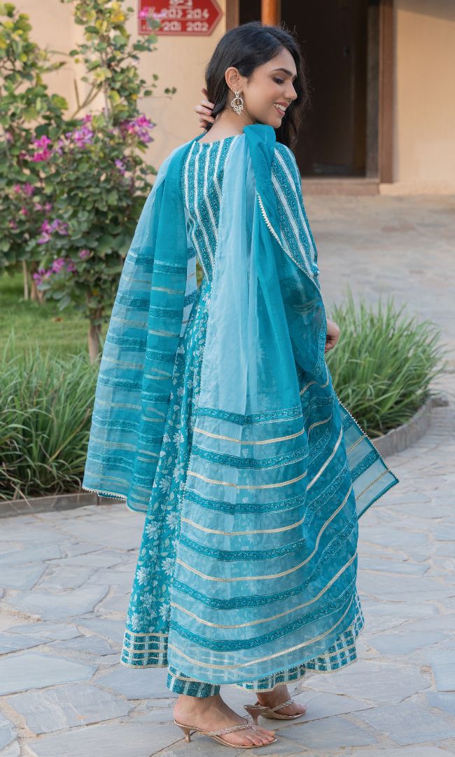 OCEAN  PRINTED ANARKALI SET