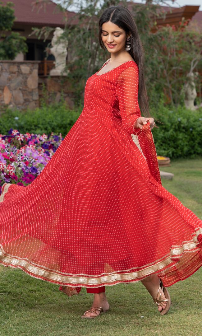 RED BANDHANI ANARKALI SET