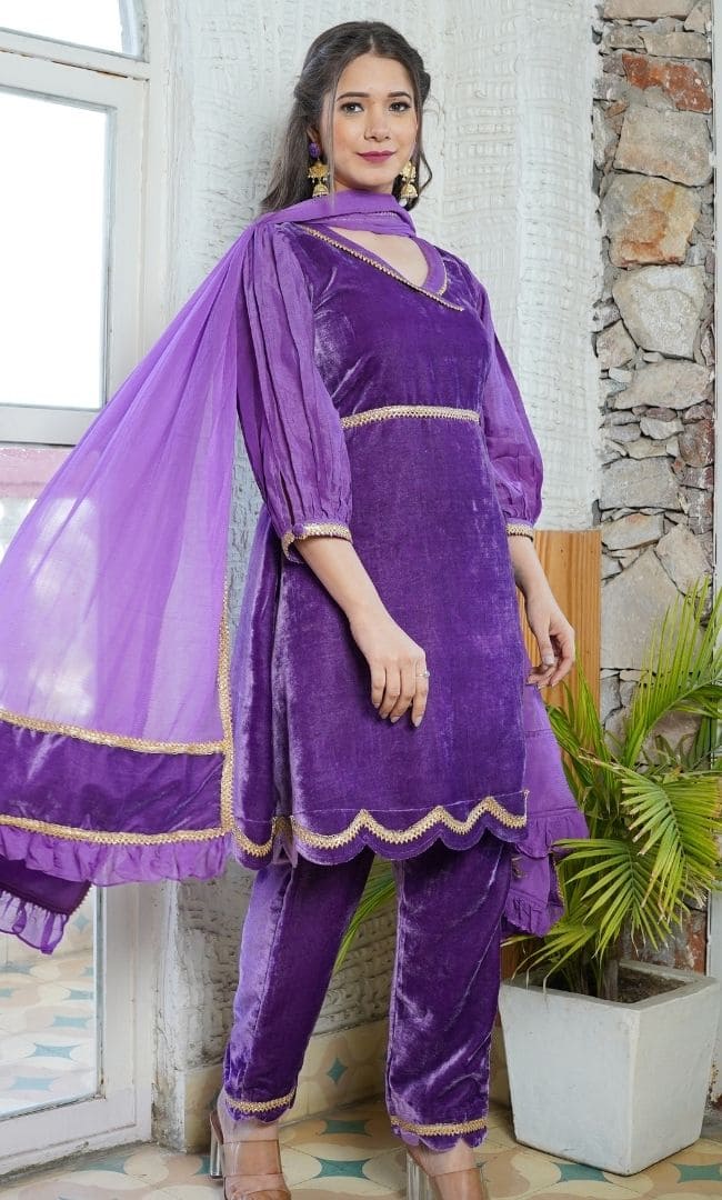 PURPLE BLUSH KURTA PANT WITH DUPATTA SET