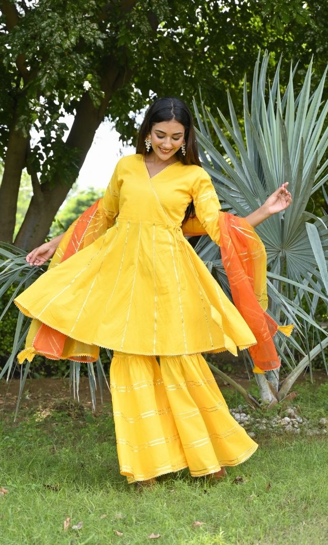 YELLOW AESTHETIC GOTA SHARARA SET