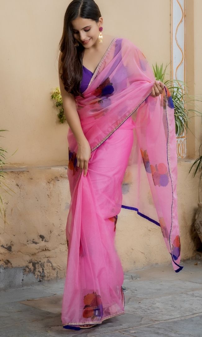FUCHSIA PINK ORGANZA SAREE