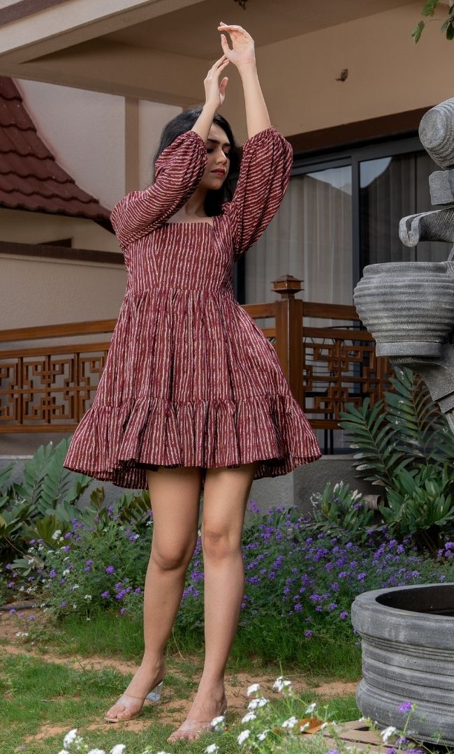 Burgundy Printed Stripe Dress