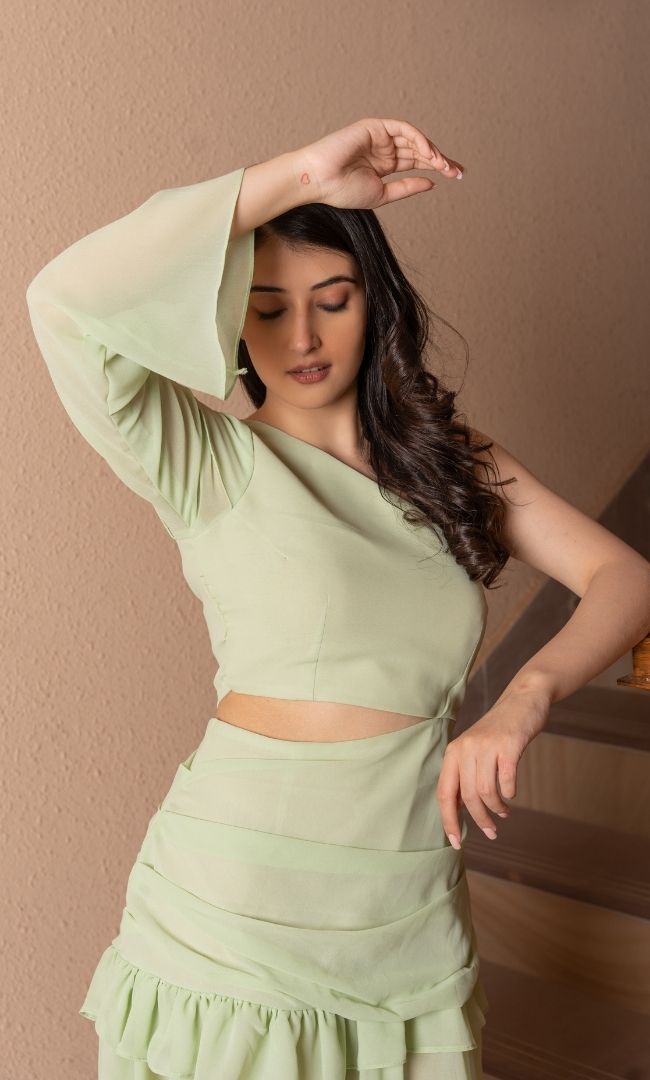 PASTEL GREEN  CUT SHORT DRESS