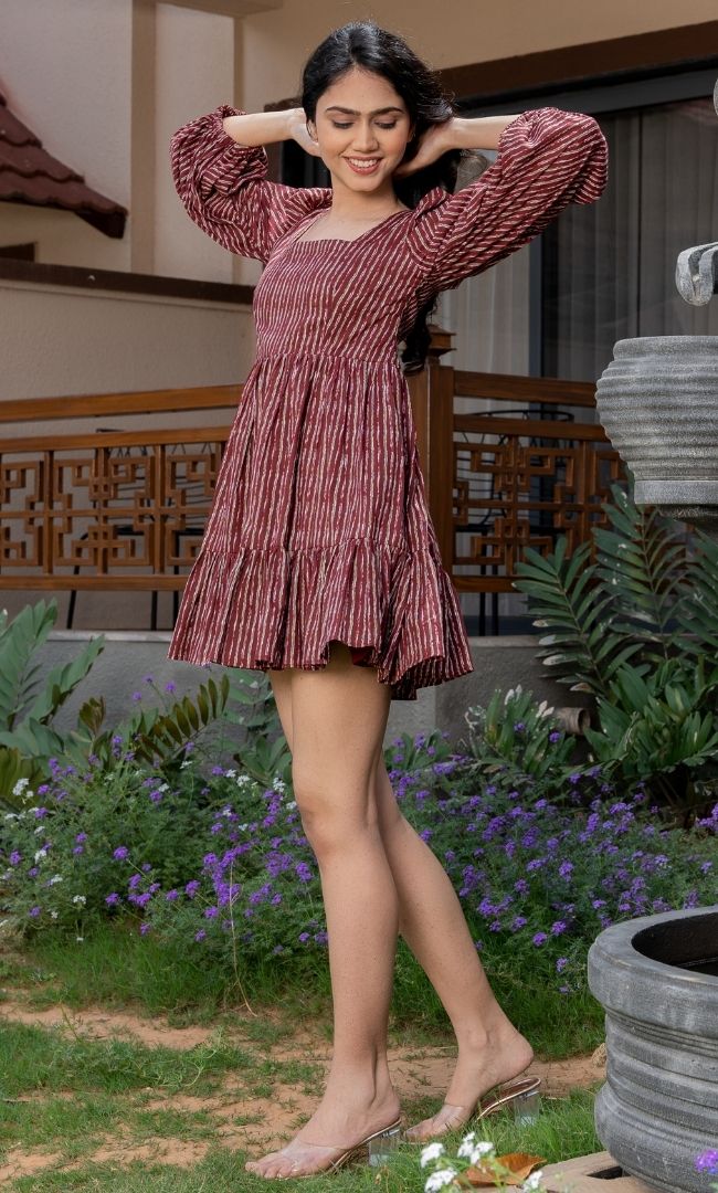 Burgundy Printed Stripe Dress