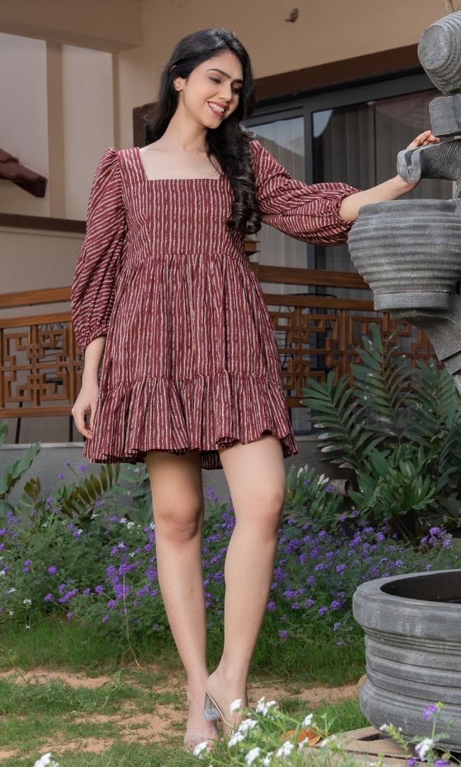 Burgundy Printed Stripe Dress