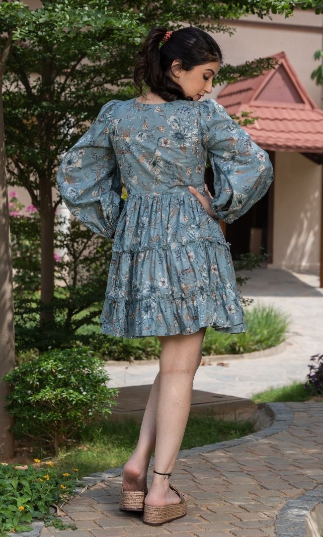 Subtle Grey Tropical Printed Dress