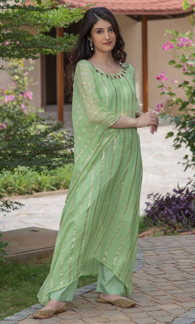 GRASSY GREEN HANDWORK KAFTAN SET
