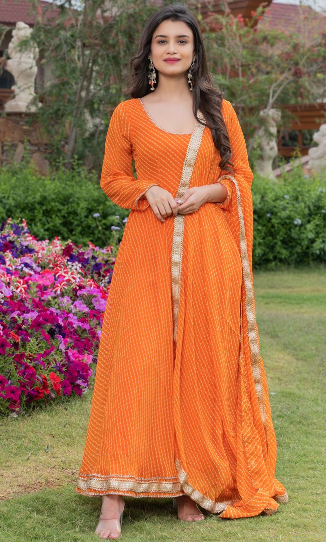 ORANGE BANDHANI ANARKALI SET