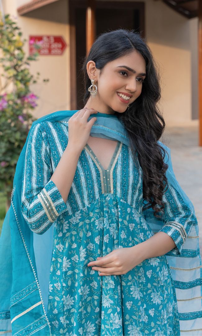 OCEAN  PRINTED ANARKALI SET