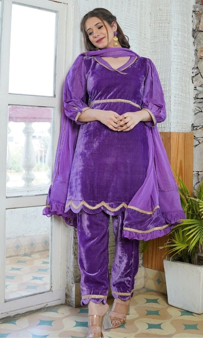 PURPLE BLUSH KURTA PANT WITH DUPATTA SET