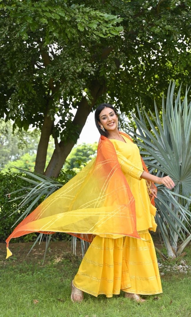 YELLOW AESTHETIC GOTA SHARARA SET