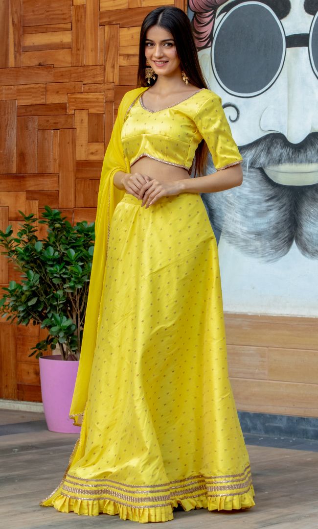 CANARY BROCADE LEHENGA SET