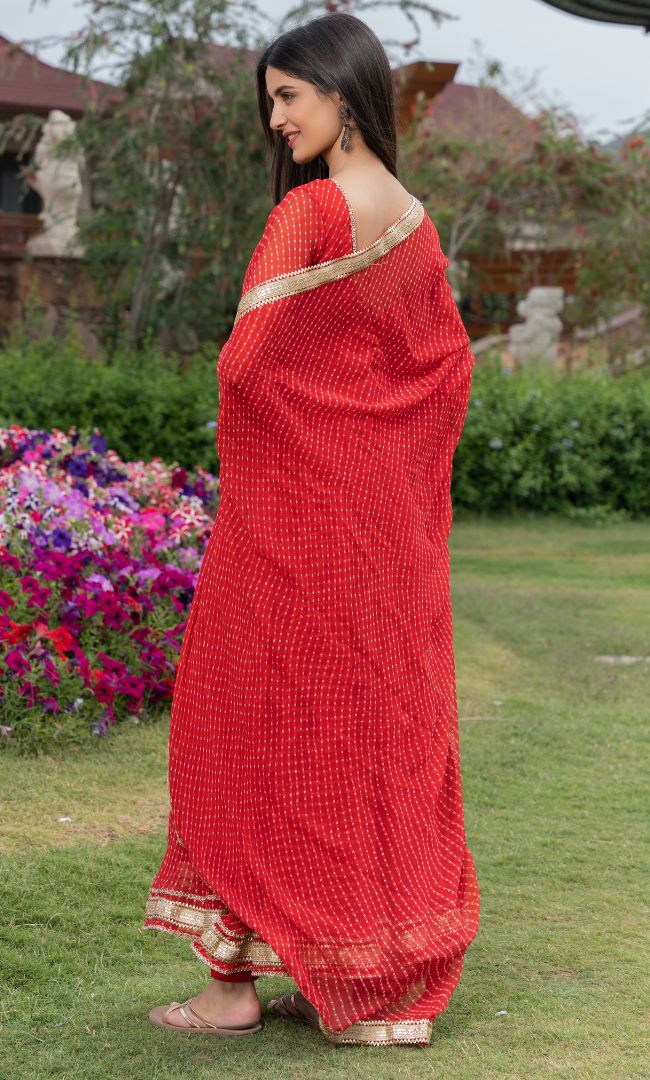 RED BANDHANI ANARKALI SET
