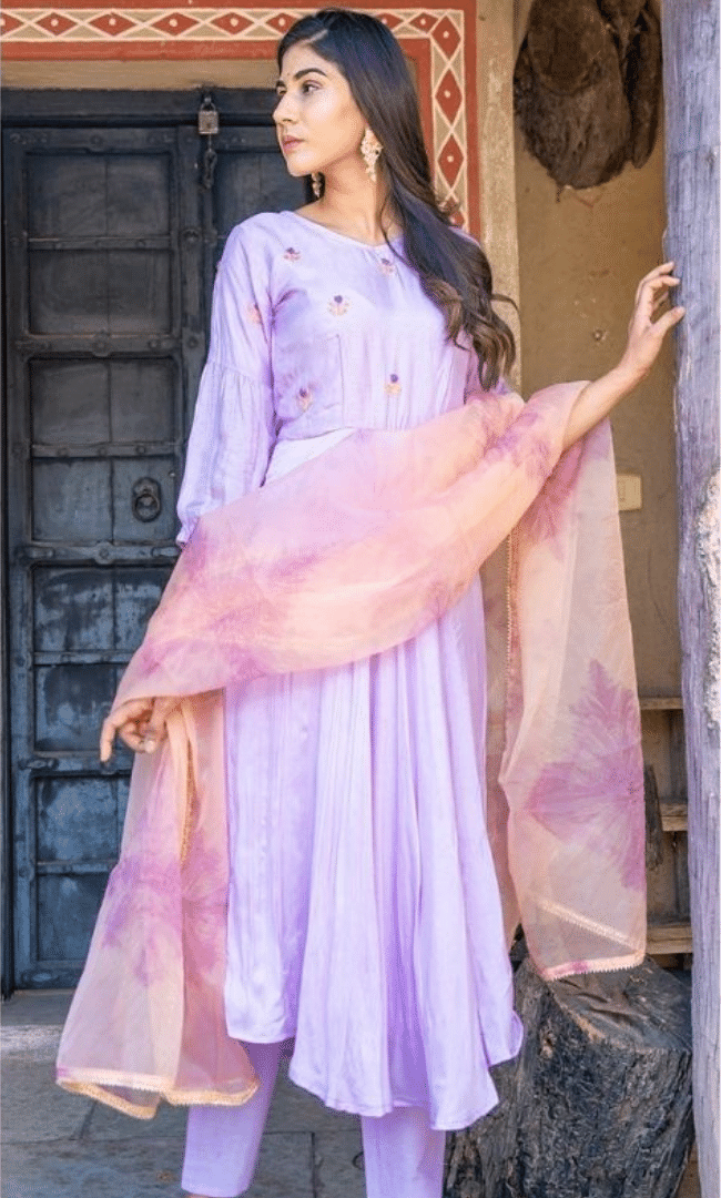 Lilac Silk Dupatta Kurta Set