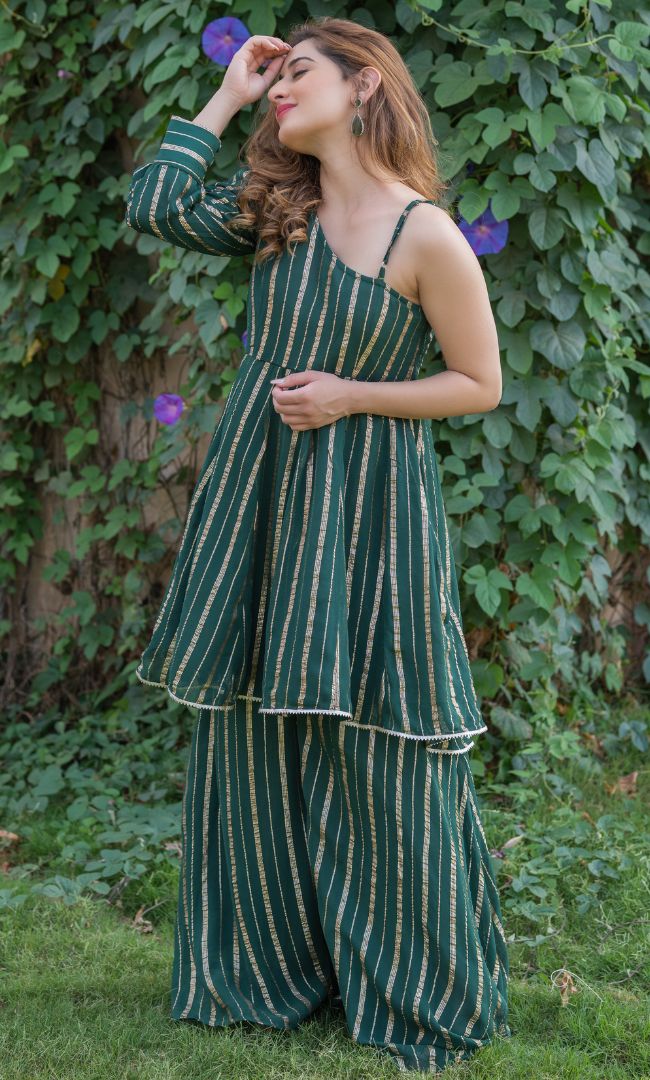 GROWING GREEN ONE SHOULDER CO-ORD SET