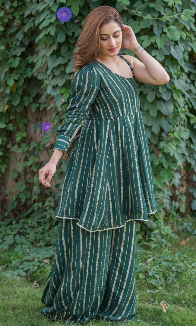 GROWING GREEN ONE SHOULDER CO-ORD SET
