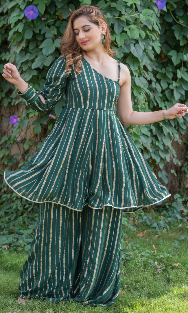 GROWING GREEN ONE SHOULDER CO-ORD SET