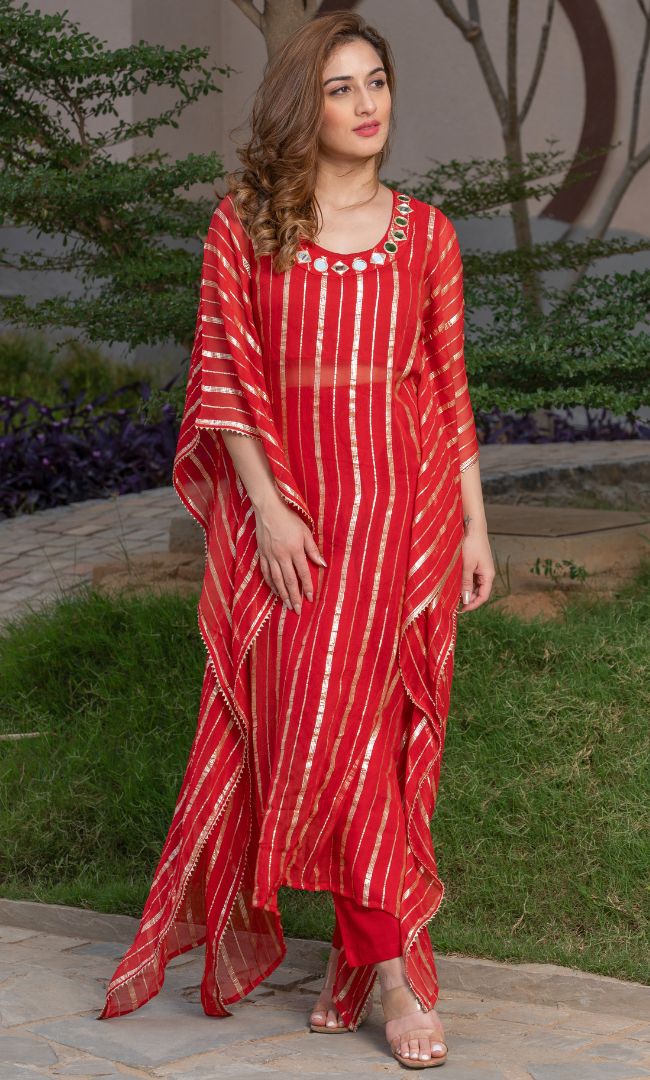ROYAL RED HANDWORK KAFTAN