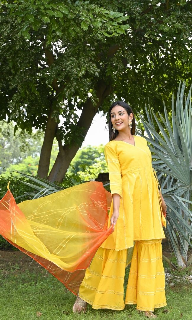 YELLOW AESTHETIC GOTA SHARARA SET