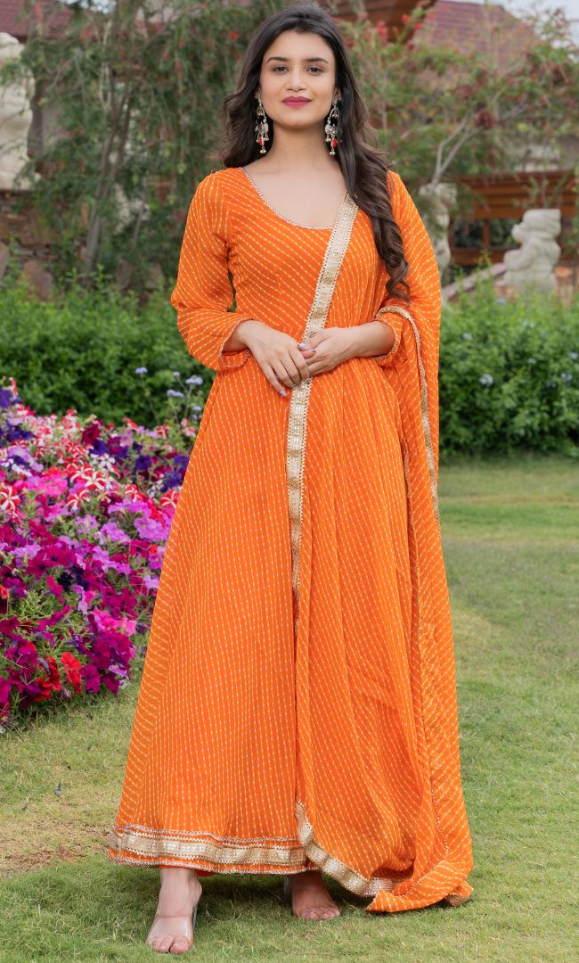 ORANGE BANDHANI ANARKALI SET