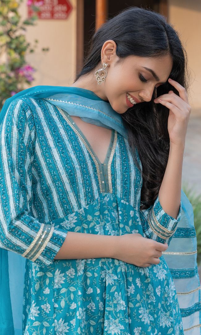 OCEAN  PRINTED ANARKALI SET
