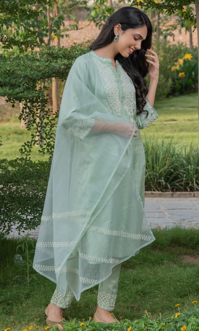 ELAICHI GREEN HANDWORK KURTA SET
