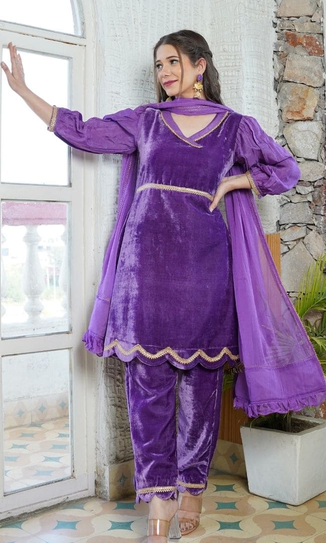 PURPLE BLUSH KURTA PANT WITH DUPATTA SET