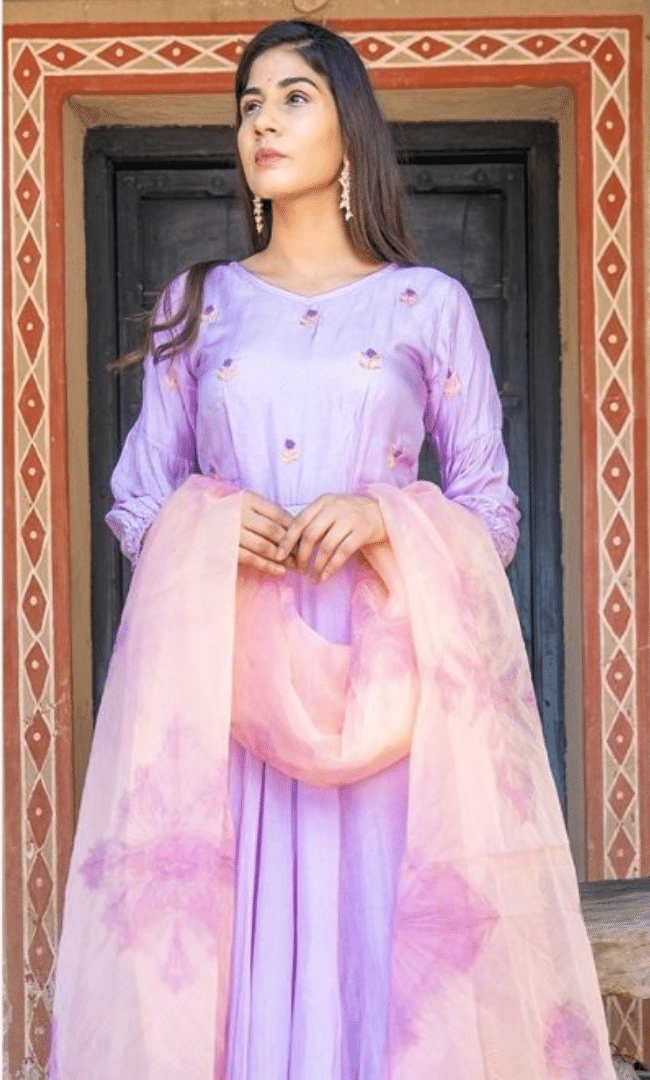 Lilac Silk Dupatta Kurta Set