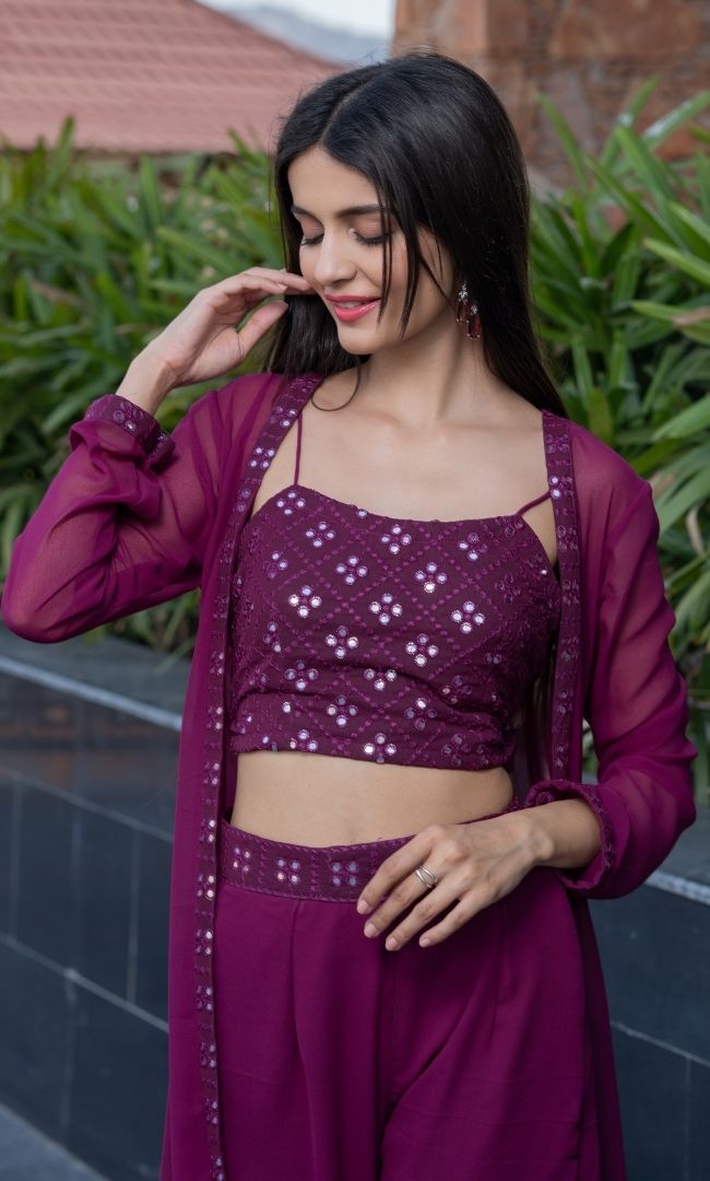 WINE CO-ORD SET WITH SHRUG