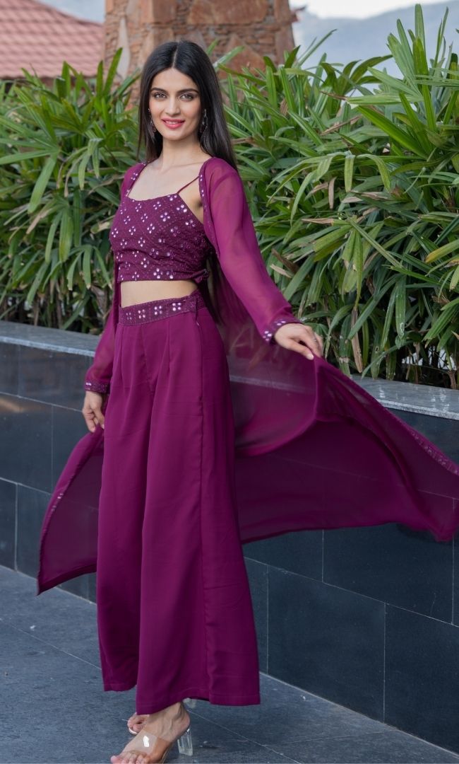 WINE CO-ORD SET WITH SHRUG