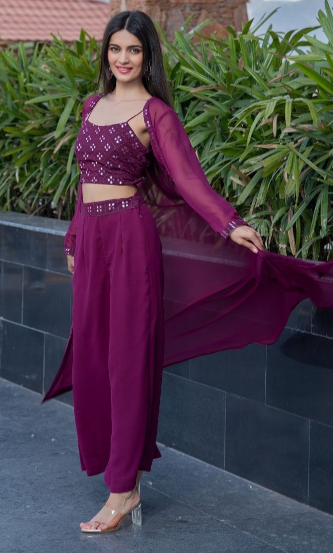 WINE CO-ORD SET WITH SHRUG