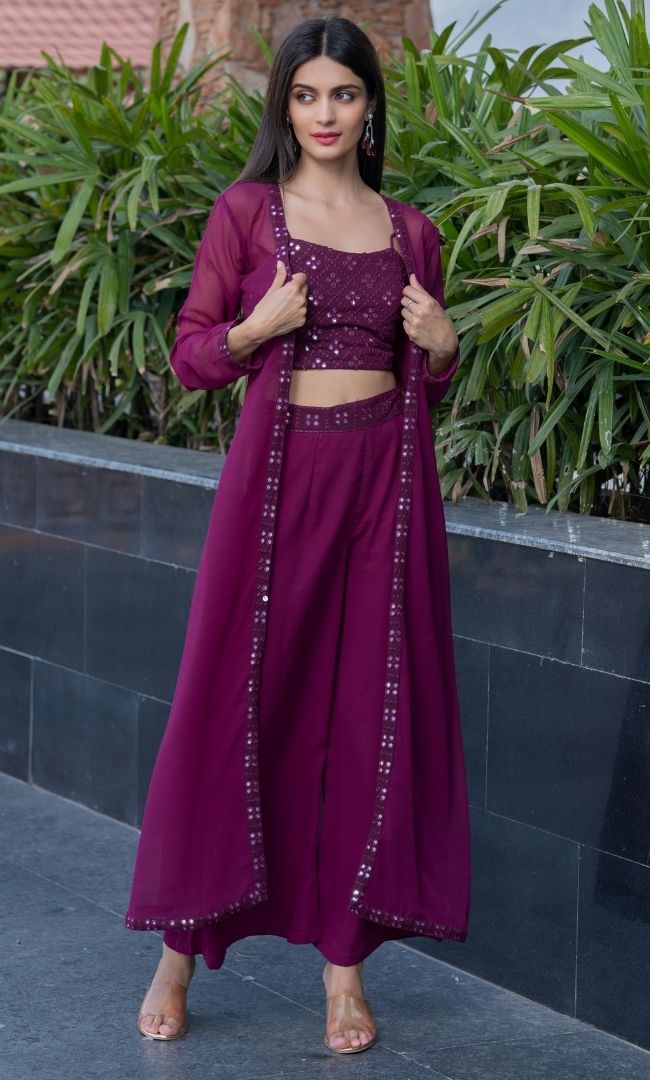 WINE CO-ORD SET WITH SHRUG