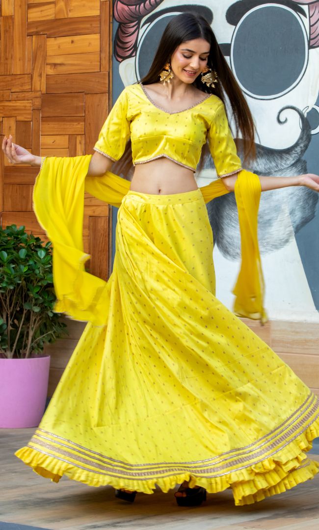CANARY BROCADE LEHENGA SET