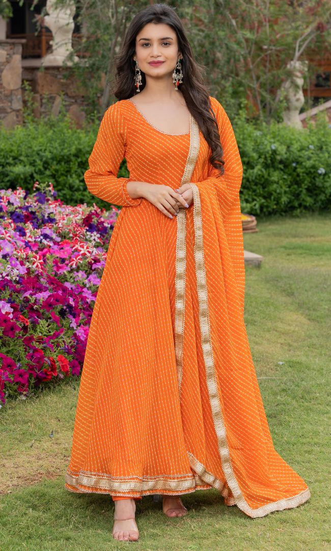 ORANGE BANDHANI ANARKALI SET