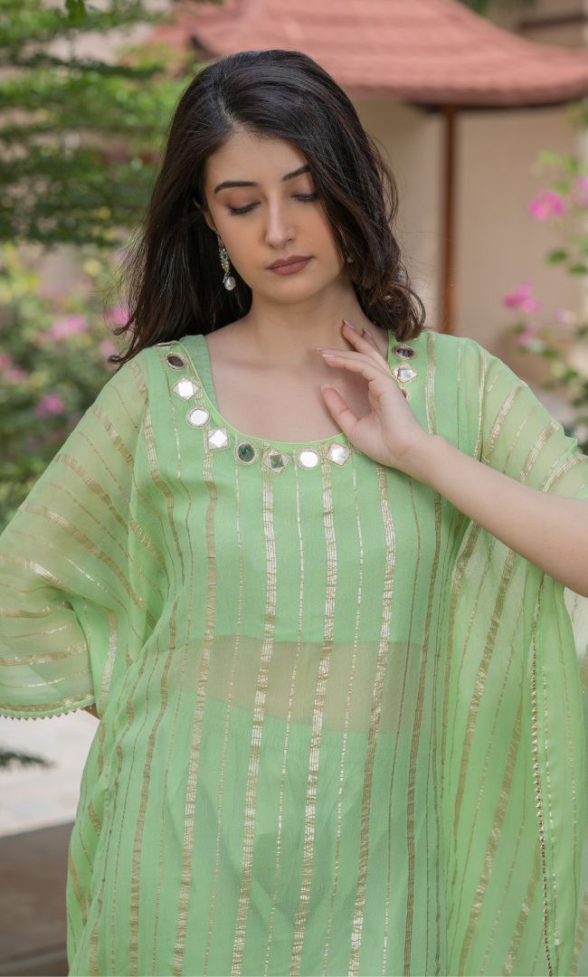 GRASSY GREEN HANDWORK KAFTAN SET